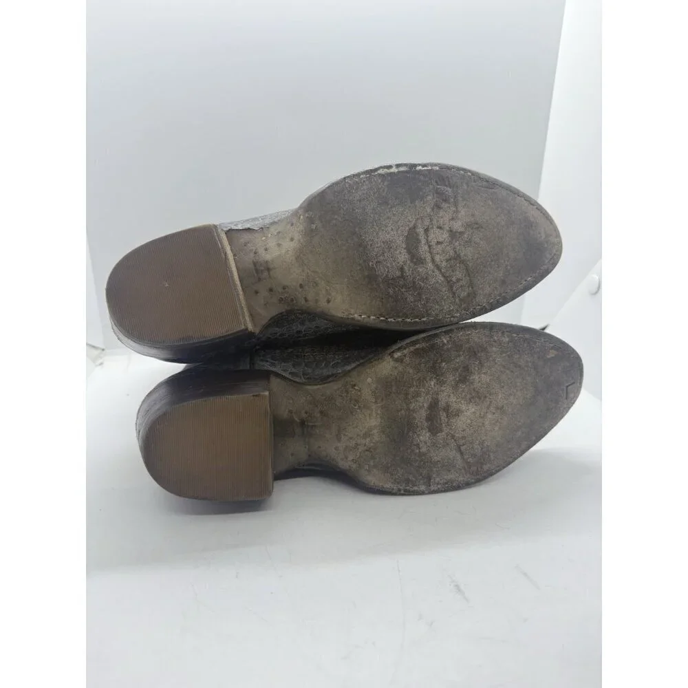 Freebird Zamora Bootie Crocodile Print Leather Western Pull On Women Size 7 Gray